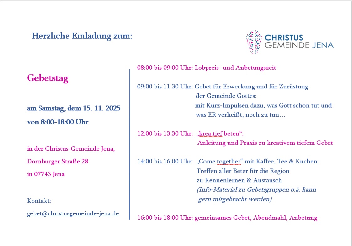 Programm Gebetstag 15 11 2025